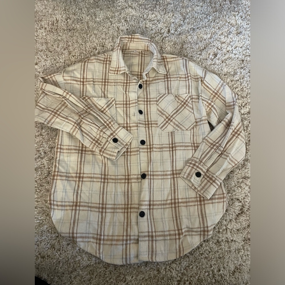 Tan and Cream Plaid Shacket